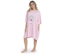 GM Apparel Women’s Baggy Nighty Nightgown Loungewear Sleepwear Night Dress Oversized T Shirt Ladies Nighties Short Sleeved 100% Cotton Nightshirts Night wear With Pockets (Pink Hedge Hugs)