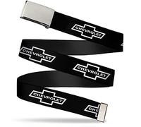 GM General Motors Belt, Flip Web Belt 1965 Chevrolet Bowtie Black White, 1.25 Inch Wide, Fits up to Size 42