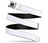 GM General Motors Belt, Seatbelt Buckle, Pontiac Logo White, White, 1.5" Wide - Fits Pant Size 32-52