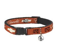 GM General Motors Cat Collar, Breakaway Collar with Bell, Chevrolet Script and Bowtie Orange White, 8.5 to 12 Inches 0.5 Inch Wide