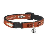 GM General Motors Cat Collar with Bell, Chevrolet Script and Bowtie, Orange and White, 8-12 inches wide
