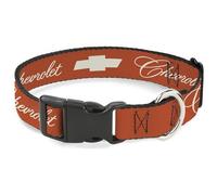 GM General Motors Dog Collar, Plastic Buckle, Chevrolet Lettering and Bow Tie, Orange/White, 7-8.5-Inch, 0.5-Inch Wide