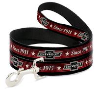 GM General Motors Pet Leash, Dog Leash, Chevrolet Bowtie Since 1911 Stars Stripe Black Red Ivory, 4 Feet Long 0.5 Inch Wide