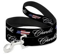 GM General Motors Pet Leash, Dog Leash, Chevrolet Script and Americana Bowtie Black, 4 Feet Long 1.5 Inch Wide