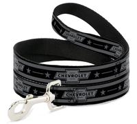 GM General Motors Pet Leash, Dog Leash, Vintage Chevrolet 1934 Bowtie Logo Stars Stripe Black Grays, 4 Feet Long 1.5 Inch Wide
