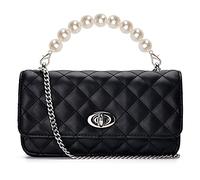 GM LIKKIE Clutch Purse for Women, Evening Envelope Quilted Wallet Bag, Crossbody Foldover Pearl Wedding Shoulder Handbag, Black, M