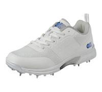 GM | Maxi Steel Spike Cricket Shoes | Breathable Lightweight Knitted Mesh Upper | Arch Support Grip Comfort & Reduce Fatigue | Moulded Pimples | Size UK 9 EU 43 | White Red & Fluro