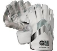 GM Original LE Cricket Wicket Keeper Keeping Gloves | Aniline Leather Back of Hand | Full Leather Lining & Pin-Tuck Teknik Hyper Grip Palm Facing | Adult | 1 Pair | White with Grey & Black Chevron