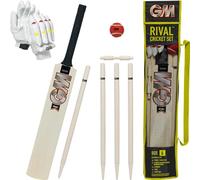 GM | Rival Wooden Cricket Set | 1 x Rival Bat, 1 Pair Batting Gloves, 1 x Soft Red Tennis Ball, 4 Stumps & 1 Bail | Carry Bag | Size 2 Suitable for Players 129-137cm / 4' 3" - 4' 6" | Gunn & Moore