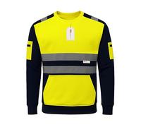 GM WORKWEAR Hi Vis Sweatshirt Jacket - High Visibility Fleece Workwear with Reflective Tape & 2 Front Pockets - 1 Stripe & 2 Stripe - Orange/Navy, Yellow/Navy - S to 3XL
