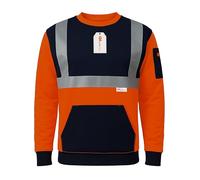 GM WORKWEAR Hi Vis Sweatshirt Jacket - High Visibility Fleece Workwear with Reflective Tape & 2 Front Pockets - 1 Stripe & 2 Stripe - Orange/Navy, Yellow/Navy - S to 3XL