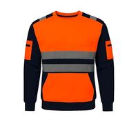 GM WORKWEAR Hi Vis Sweatshirt Jacket - High Visibility Fleece Workwear with Reflective Tape & 2 Front Pockets - 1 Stripe & 2 Stripe - Orange/Navy, Yellow/Navy - S to 3XL