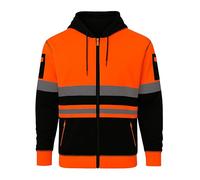 GM Workwear Hi-Vis Zipped Hoodie - Reflective Safety Workwear Jacket with Fleece Lining - EN ISO 20471 Class 3 High Visibility Sweatshirt - Orange/Navy, Yellow/Navy, Orange/Black, Yellow/Black (S-3XL)
