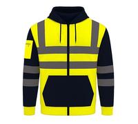 GM Workwear Hi-Vis Zipped Hoodie - Reflective Safety Workwear Jacket with Fleece Lining - EN ISO 20471 Class 3 High Visibility Sweatshirt - Orange/Navy, Yellow/Navy, Orange/Black, Yellow/Black (S-3XL)
