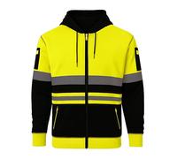GM Workwear Hi-Vis Zipped Hoodie - Reflective Safety Workwear Jacket with Fleece Lining - EN ISO 20471 Class 3 High Visibility Sweatshirt - Orange/Navy, Yellow/Navy, Orange/Black, Yellow/Black (S-3XL)