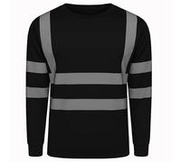 GM WORKWEAR Hi Viz Safety Work T-Shirt - High Visibility Reflective Long Sleeve Crew Neck Top - Breathable Lightweight - S-4XL - 5 Colors Black (UK, Alpha, L, Regular, Regular, Black)