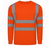GM WORKWEAR Hi Viz Safety Work T-Shirt - High Visibility Reflective Long Sleeve Crew Neck Top - Breathable Lightweight - S-4XL - 5 Colors Black (UK, Alpha, S, Regular, Regular, Orange)