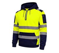 GM WORKWEAR High Visibility Reflective Hoodie for Men, Hi Vis Safety Sweatshirt with Reflective Tape, Heavy Duty Quarter Zip Pullover Hooded Jacket, Two Tone Yellow/Navy & Orange/Navy Workwear