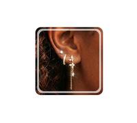 Gmai 5 Pcs Earring Set for Women Gold Earring zircon Stack Set Hoop Chain Dangle Earrings for Multiple Piercings Hypoallergenic Trendy Everyday Jewelry Gift, One Size, Copper, No Gemstone