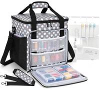 GMAK Serger Carrying Case, Serger Case for Most Standard Overlock Machines | Heavy Duty Serger Storage Tote Bags, Multiple Pockets, Suitable for Standard Serger Sewing Machines Overlockers, Grey Dots