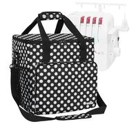 GMAK Serger Carrying Case, Universal Serger Storage Bag with Base Padding Pad, Storage Pockets, Travel Case with Shoulder Strap for Most Standard Overlock Sewing Machines and Accessories, Black Dots