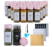 GMAMXD 24 Pcs Glass Spice Jars with Labels,4 oz Seasoning Containers,Spice Containers with Airtight Lids and Shaker Lids,Square Empty Spice Bottles, 492 Labels,2 Marker Pens,1 Funnel