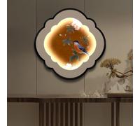 GMBAYUE 3d Wall Decor Hanging Mural with LED Light, Modern Decorative Sculpture with Simulation Plant, Chinese Style Decor Art Painting for Bedroom, Living Room(Yellow,80cm/31.5in)
