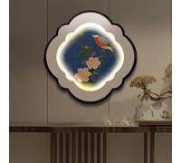 GMBAYUE 3d Wall Decor Hanging Mural with LED Light, Modern Decorative Sculpture with Simulation Plant, Chinese Style Decor Art Painting for Bedroom, Living Room(Blue,50cm/19.6in)