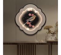 GMBAYUE 3d Wall Decor Hanging Mural with LED Light, Modern Decorative Sculpture with Simulation Plant, Chinese Style Decor Art Painting for Bedroom, Living Room(Black,80cm/31.5in)