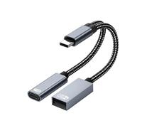 GMBYLBY 2 In 1 Type C Splitter Aluminum Charging Adapter With 60W Power Delivery Charging & Functionality For Phone Tablet Short Circuits Protections