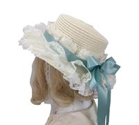 GMBYLBY Handmade Victorian Bonnet Hat With Lace Trim Ribbon Bowknot Straw Sun Hat For Fashion Enthusiast Teaparty Costume Props Party Accessories