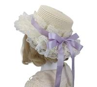 GMBYLBY Handmade Victorian Bonnet Hat With Lace Trim Ribbon Bowknot Straw Sun Hat For Fashion Enthusiast Teaparty Costume Props Party Accessories