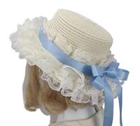 GMBYLBY Handmade Victorian Bonnet Hat With Lace Trim Ribbon Bowknot Straw Sun Hat For Fashion Enthusiast Teaparty Costume Props Party Accessories
