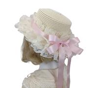 GMBYLBY Handmade Victorian Bonnet Hat With Lace Trim Ribbon Bowknot Straw Sun Hat For Fashion Enthusiast Teaparty Costume Props Party Accessories