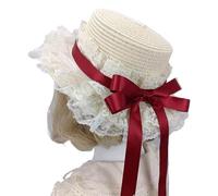 GMBYLBY Handmade Victorian Bonnet Hat With Lace Trim Ribbon Bowknot Straw Sun Hat For Fashion Enthusiast Teaparty Costume Props Party Accessories