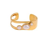 GMBYLBY Irregular Open Cuff Pearls Stainless Steel Wristchain Adjustable Bangle Geometric Jewelry Festival