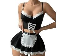 GMBYLBY Maid Lingerie Set Anime Cosplay Costume Crop Tanks Top With Bowknot Garters Belt Apron Skirt For Women Girls Gifts Costumes For Women French Costume For Men