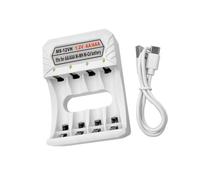 GMBYLBY Portable Type C Charging Box Quick Charging 4-Bay Dock Base For 1-4pcs 1.2V AA/3A NiMH Batteries Gray White