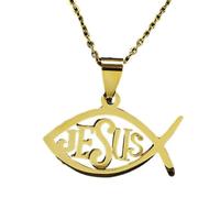 GMBYLBY Women Fish Necklace Ichthys Pendant Chain 50cm Stainless Steel Texture Suitable For Daily