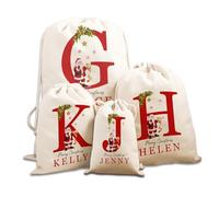 GMDLSK Personalised Santa Sack with Initial Name, Custom Christmas Natural Cotton Sack Bag Extra Large with Drawstring, Gift Bags for Holiday Presents, Christmas Eve Box Sack Bags