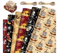 GmeDhc 12 Pieces Gift Paper with 2 Rolls Jute Thread, Children's Gift Paper 50 x 68 cm, for Birthdays, Christmas, Weddings, Communion