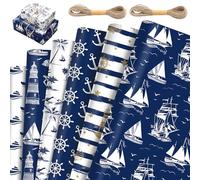 GmeDhc 12 Pieces Gift Paper with 2 Rolls Jute Thread, Children's Gift Paper 50 x 68 cm, for Birthdays, Christmas, Weddings, Communion