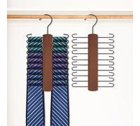 GmeDhc 2 Pcs Tie Hanger for Wardrobe, Wooden Tie Rack With 20 Hooks