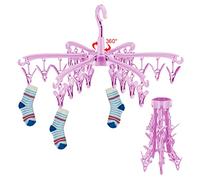 GmeDhc 360° Rotable Hanger, 24 Peg Sock Drying Racks, Folding Hangers with Clips for Underwear Socks Lingerie Baby Clothes (pink)