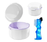 GmeDhc Braces Box with Denture Brush, Portable Denture Box Cover with Strainer, Invisible Braces Storage Box, for Orthodontic Holder, Cleaning Box