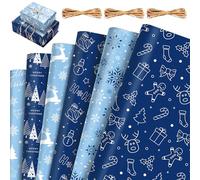 GmeDhc Christmas Wrapping Paper Set, 12 Pieces Christmas Wrapping Paper, 50 x 70 cm, Wrapping Paper Christmas with 2 Rolls of Cotton Rope, Vintage, Kraft Paper