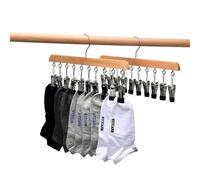GmeDhc Pack of 2 Sock Dryers, Wooden Clothes Airer, Windproof Drying Rack with 10 Clips for Socks, Underwear, Hat, Scarf, Towels, Shoe Insoles