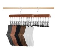 GmeDhc Pack of 2 Sock Dryers, Wooden Clothes Airer, Windproof Drying Rack with 10 Clips for Socks, Underwear, Hat, Scarf, Towels, Shoe Insoles