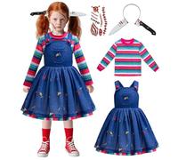 GMEDJVE Girls Halloween Killer Doll Costume for Kids Creepy Killer Doll Dress Toddler Horror Movie Cosplay Outfits Set 4PCS