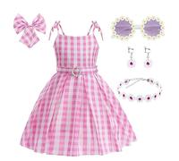 GMEDJVE Girls Pink Costume Dress Movie Heroine Cosplay Pink gingham dress up Kids Outfits Birthday Stage Party 4-13Y